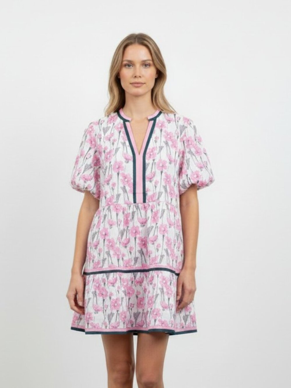 Cicy Bell Women's Pink V Neck Floral Mini Dress Light Pink XL NWT